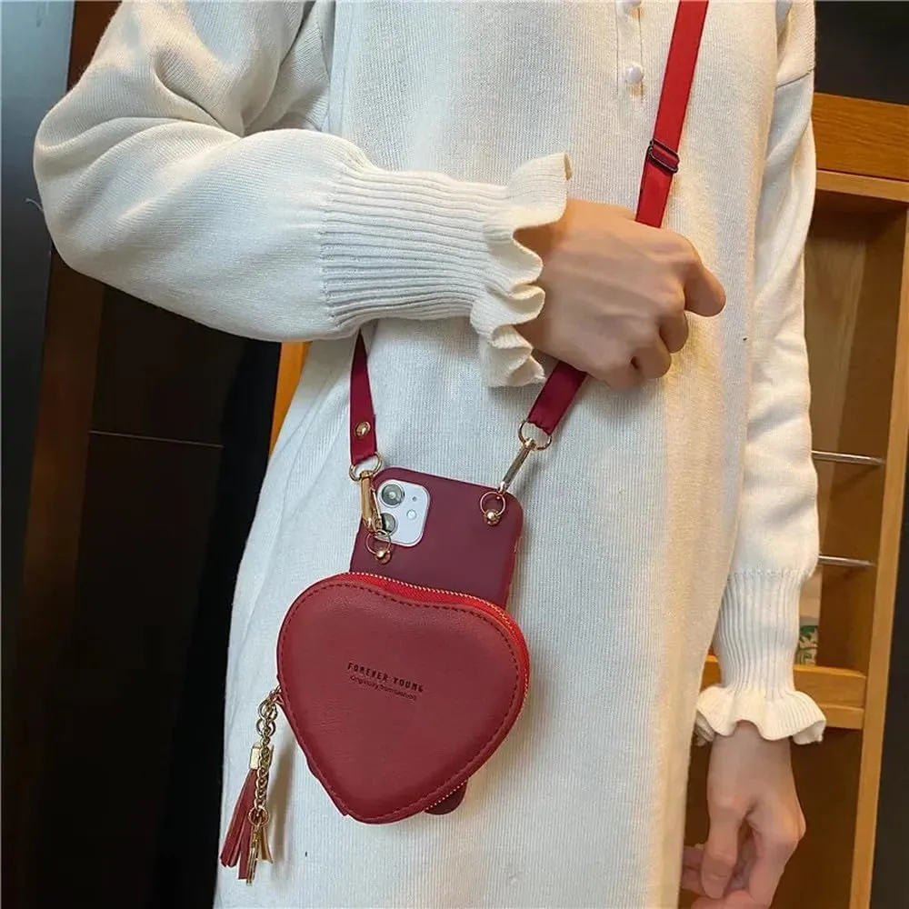 Heart Wallet Lipstick Bag Crossbody Lanyard Girl Gift case for iPhone 15Pro Max 12 11 13 14 Pro Max Xs Xr X Cover,red, for iPhone 12Pro