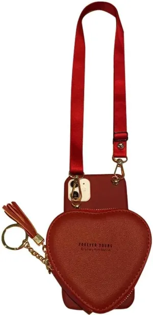 Heart Wallet Lipstick Bag Crossbody Lanyard Girl Gift case for iPhone 15Pro Max 12 11 13 14 Pro Max Xs Xr X Cover,red, for iPhone 12Pro