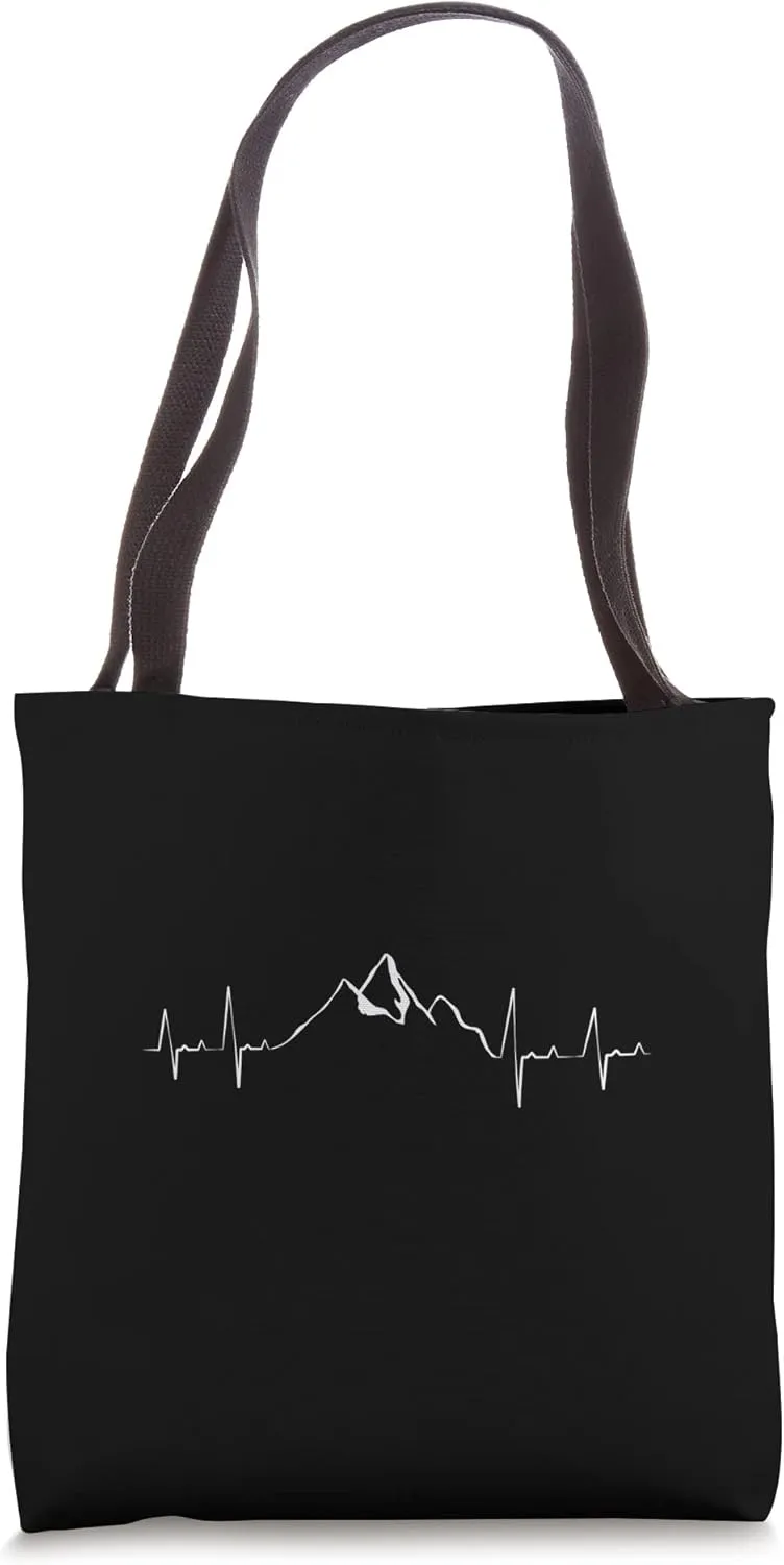 Heartbeat Mountains Hiking Pulse Design Tote Bag