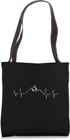 Heartbeat Mountains Hiking Pulse Design Tote Bag