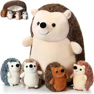 Hiboom 5 Pcs Hedgehog Stuffed Animal, 14 Inch Large Mommy Hedgehog Stuffed Plush Toys with 4 Plush Baby Soft Cuddly Plushie Toy Set Easter Gifts for Kids Birthday Gifts Party Favors(Standing)