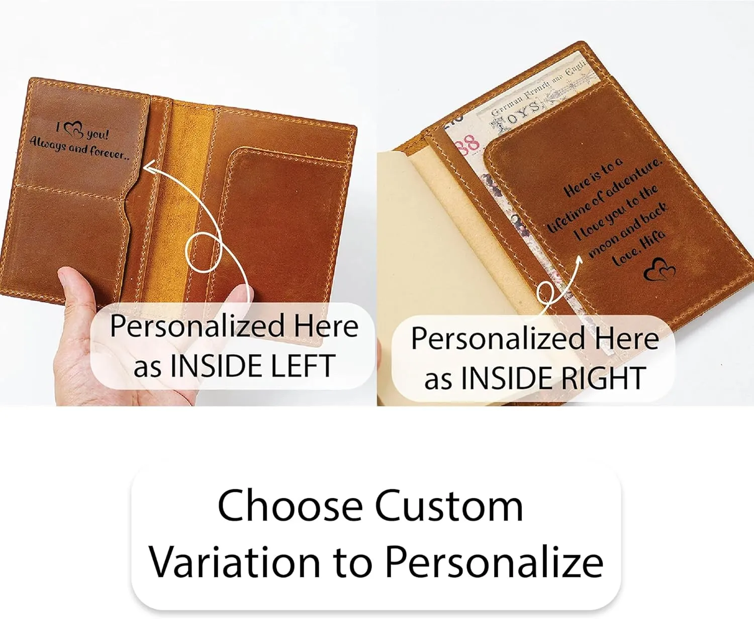 HIFA Personalized Leather Passport Holder, Custom Passport Holder, Handmade Passport Cover with Card and Ticket Slot - Genuine Leather, Elegant Design, Easy Access - Passport Case, Passport Wallet
