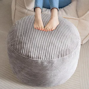 HIGOGOGO Round Stuffed Pouf Ottoman, Corduroy Poufs with Foam Chunk Filling, Furry and Fluffy Pouf Foot Stool Storage Ottoman, 26 X 18 Floor Poufs Foot Rest for Living Room, Grey
