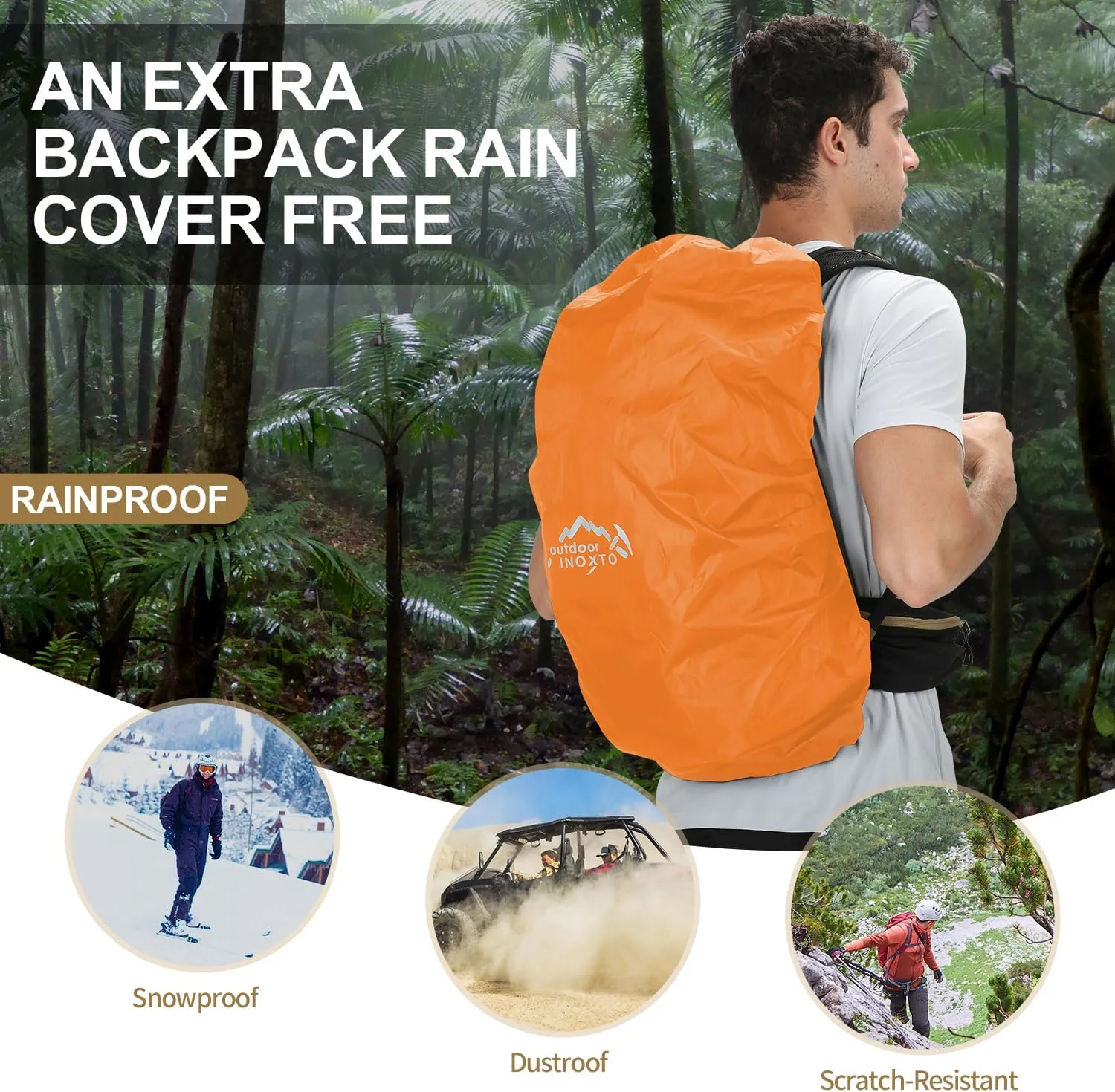 Hiking Backpack,35L Waterproof Hiking Daypack with 3L Water Bladder and Rain Cover, Lightweight Travel Camping Backpack for Men Women (Khaki)