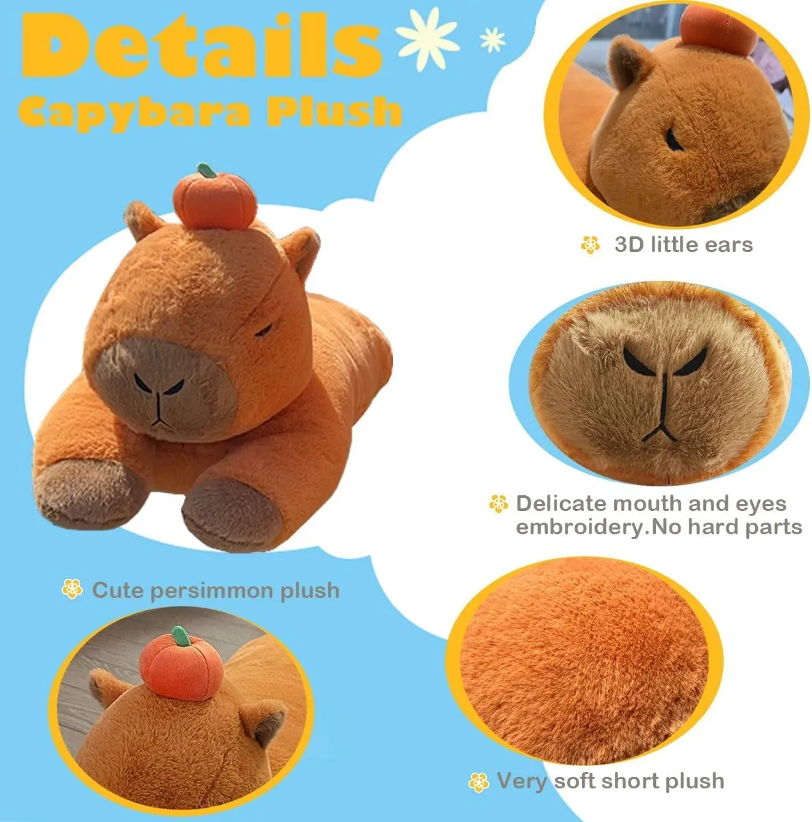 Hofun4U Capybara Plush Pillow, Capybara Stuffed Animal with Persimmon Plush, Capybara Plush Long Body Pillow (47 inch)