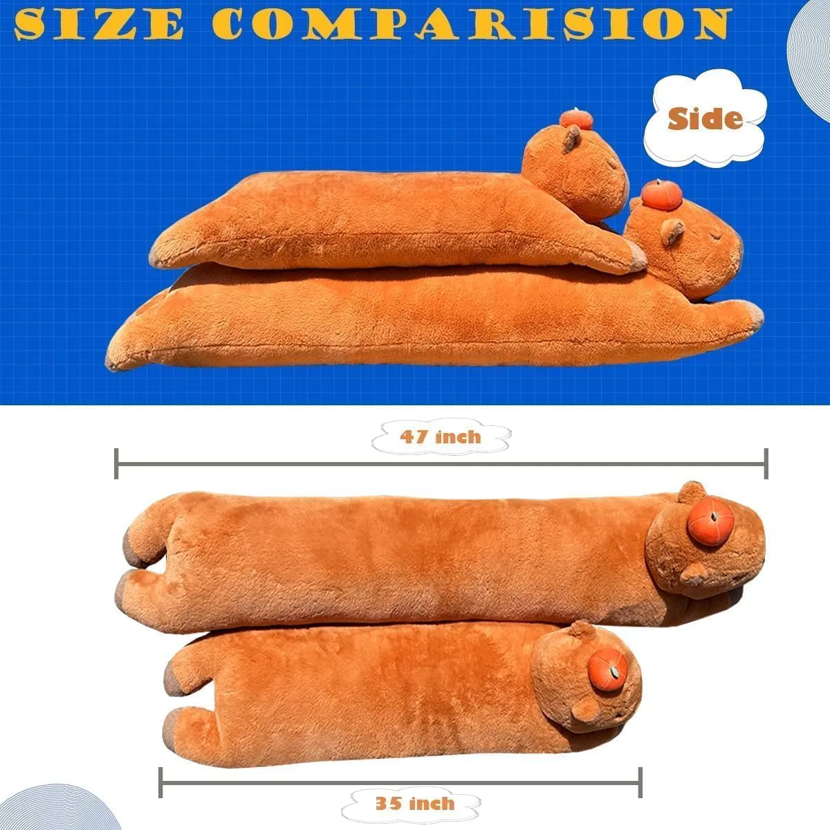 Hofun4U Capybara Plush Pillow, Capybara Stuffed Animal with Persimmon Plush, Capybara Plush Long Body Pillow (47 inch)
