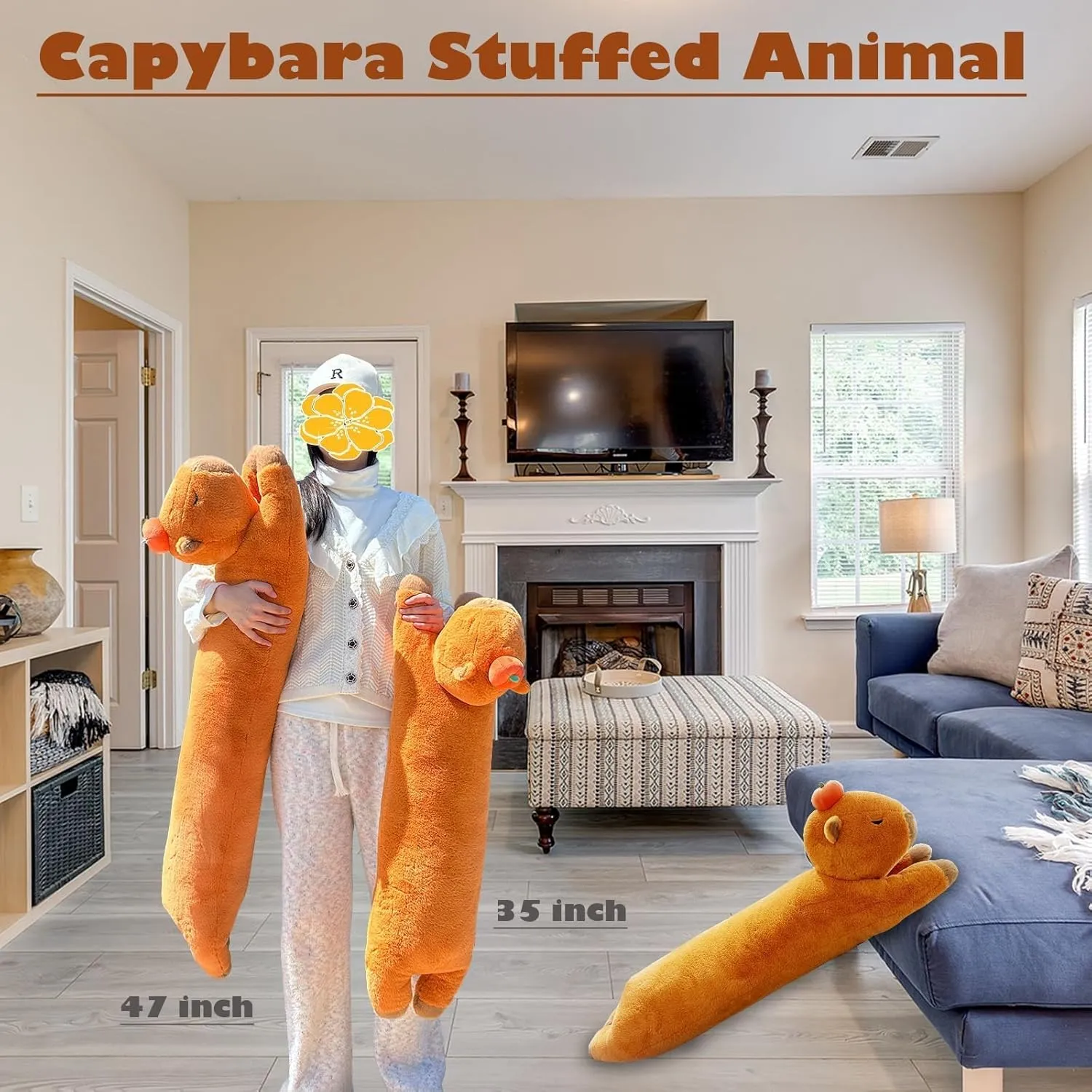 Hofun4U Capybara Plush Pillow, Capybara Stuffed Animal with Persimmon Plush, Capybara Plush Long Body Pillow (47 inch)