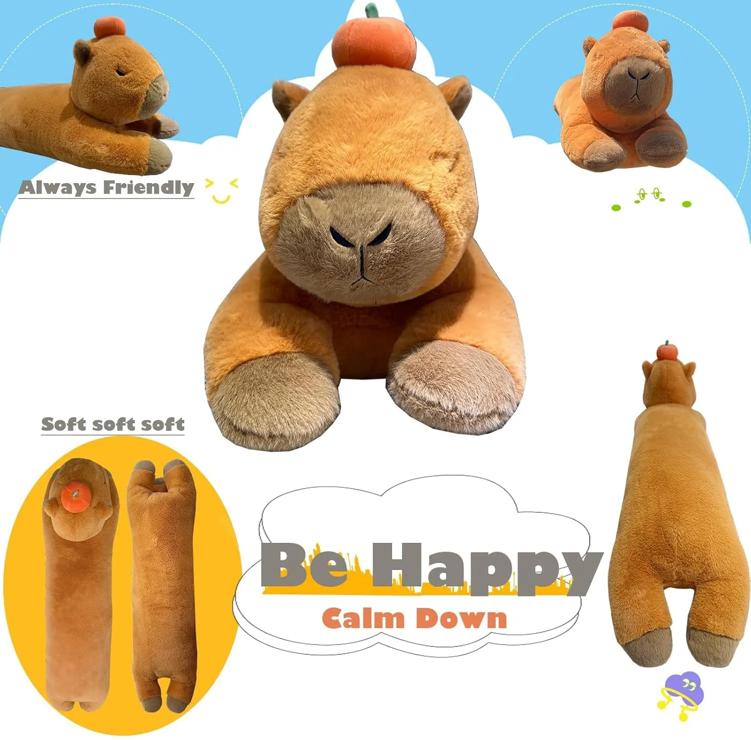 Hofun4U Capybara Plush Pillow, Capybara Stuffed Animal with Persimmon Plush, Capybara Plush Long Body Pillow (47 inch)