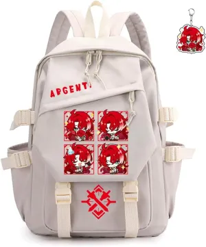 Honkai Star Rail Backpack Women Men Unisex Robin Rucksack Aventurine Firefly Bag HSR Kawaii Backpack (White-Argenti)