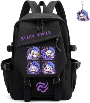 Honkai Star Rail Backpack Women Men Unisex Robin Rucksack Firefly Black Bag HSR Kawaii Anime Backpack (Black-Black Swan)