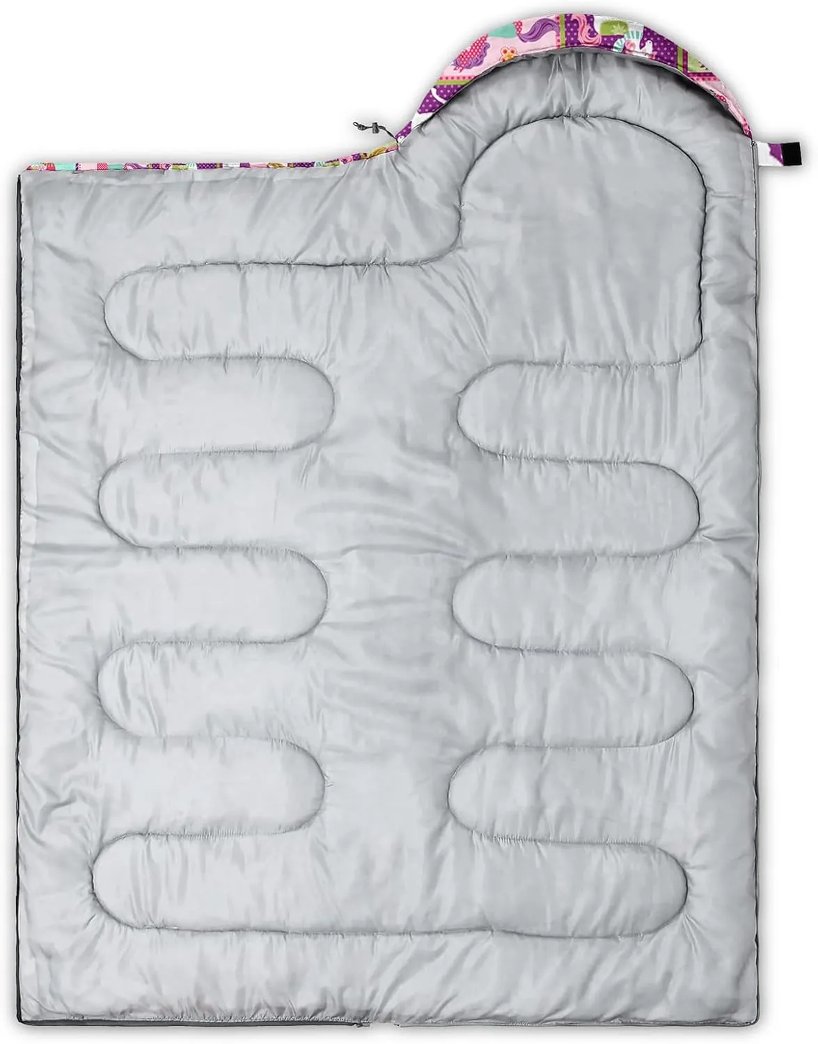 HOSIMA Mermaid Tail Kids Sleeping Bags for Camping Hiking Travel,Purple Fish Scale Backpacking Sleeping Bag Sleep Away Camp Stuff for Girls,4 Seasons Lightweight Sleeping Bags for Adults.