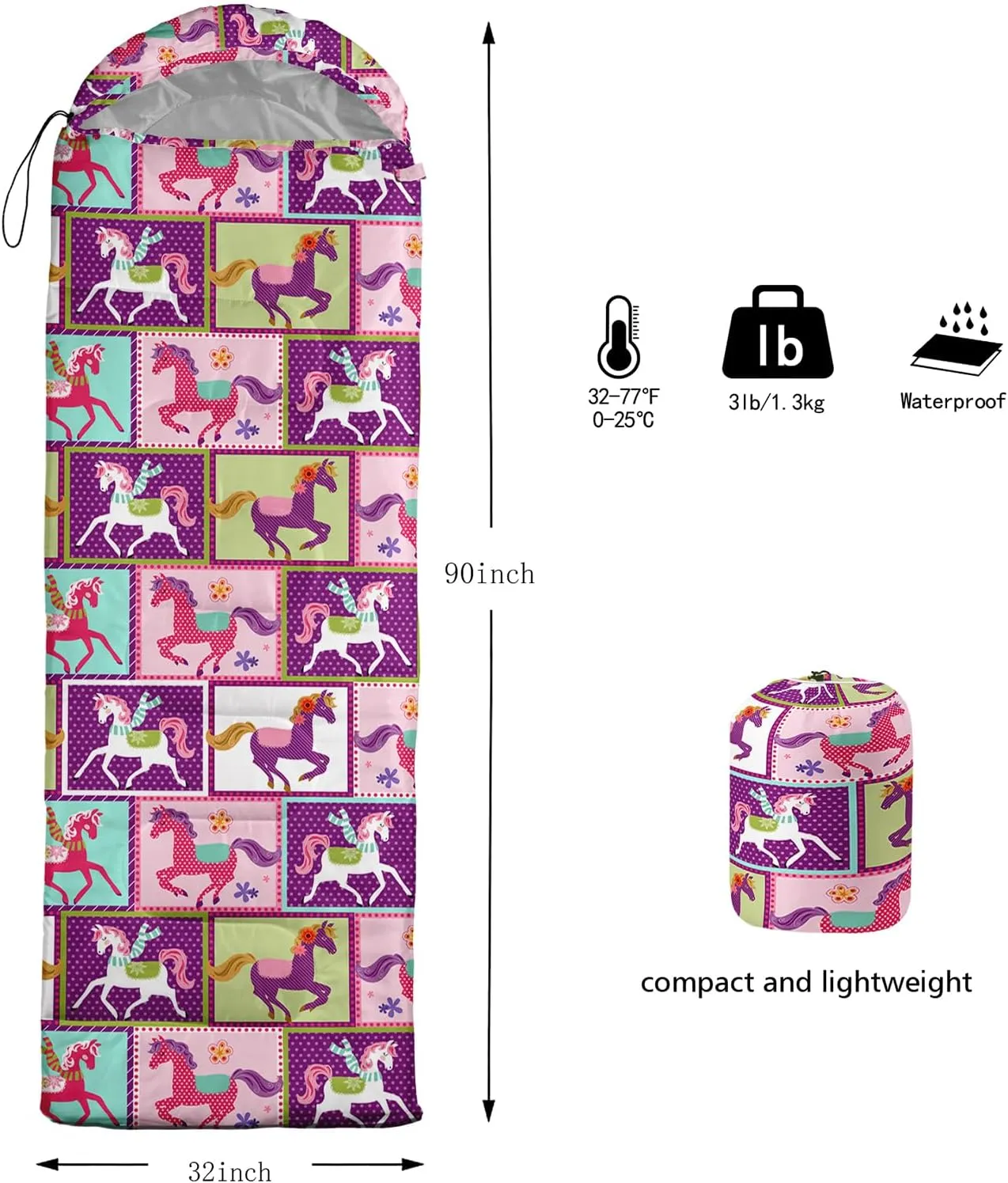 HOSIMA Mermaid Tail Kids Sleeping Bags for Camping Hiking Travel,Purple Fish Scale Backpacking Sleeping Bag Sleep Away Camp Stuff for Girls,4 Seasons Lightweight Sleeping Bags for Adults.