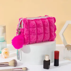Hot Pink Plush Makeup Bag – Stylish Furry Cosmetic Pouch