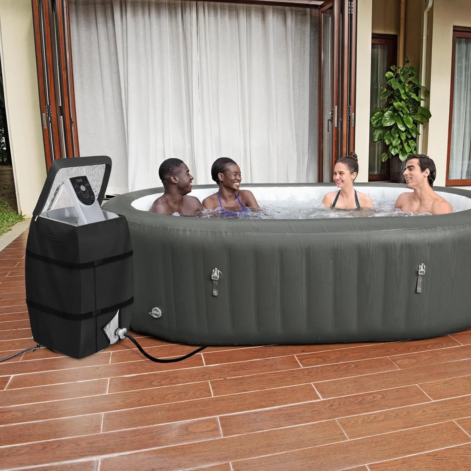 Hot Tub Spa Heater Pump Winter Cover,with Insulation Aluminum Foil and Plush Lining,Waterproof Dustproof Hot Tub Spa Heater Pump Cover(Black,Square)
