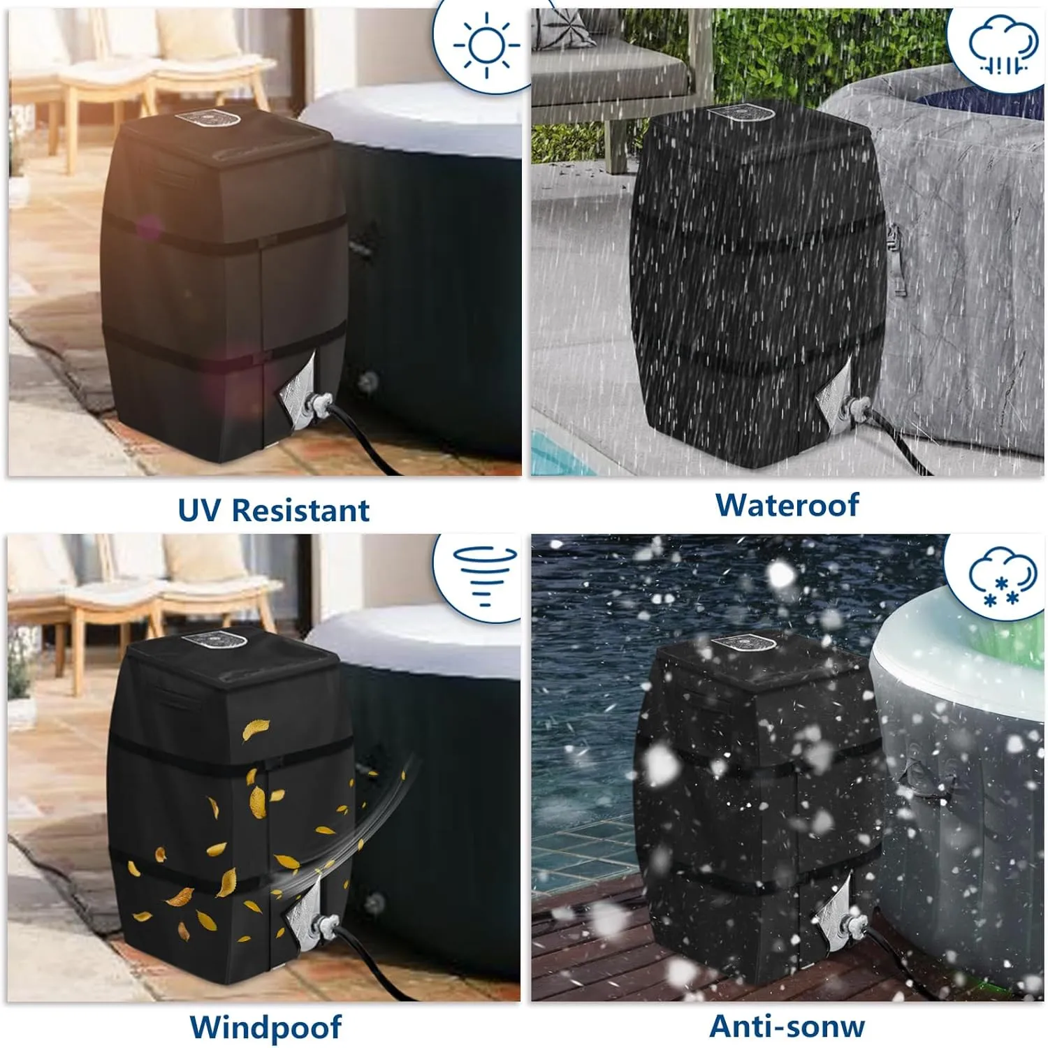 Hot Tub Spa Heater Pump Winter Cover,with Insulation Aluminum Foil and Plush Lining,Waterproof Dustproof Hot Tub Spa Heater Pump Cover(Black,Square)