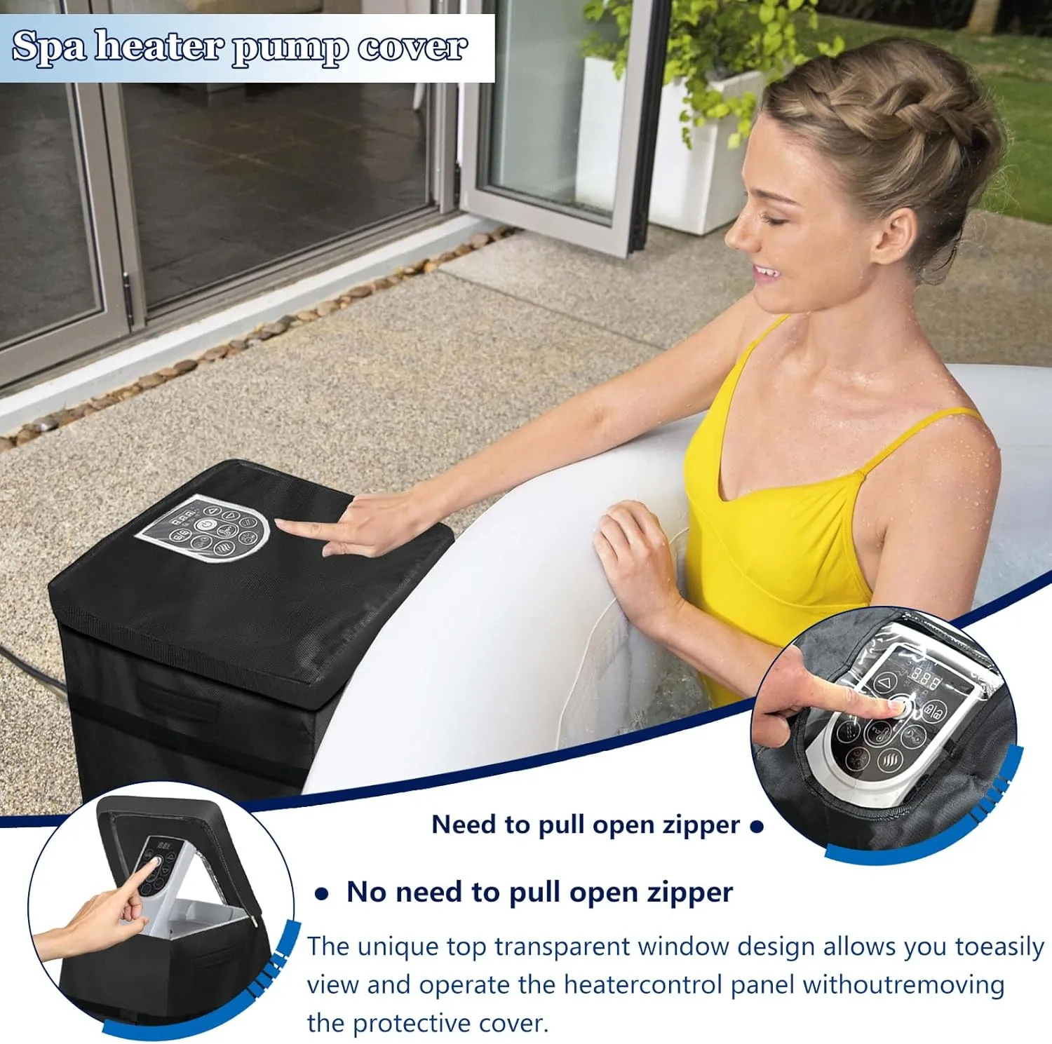 Hot Tub Spa Heater Pump Winter Cover,with Insulation Aluminum Foil and Plush Lining,Waterproof Dustproof Hot Tub Spa Heater Pump Cover(Black,Square)