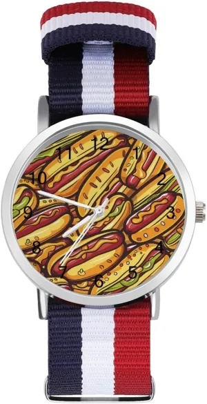 Hotdogs Delicious Unisex Watch Lightweight Breathable Woven Nylon Wrist Strap Watch with Metal Buckle