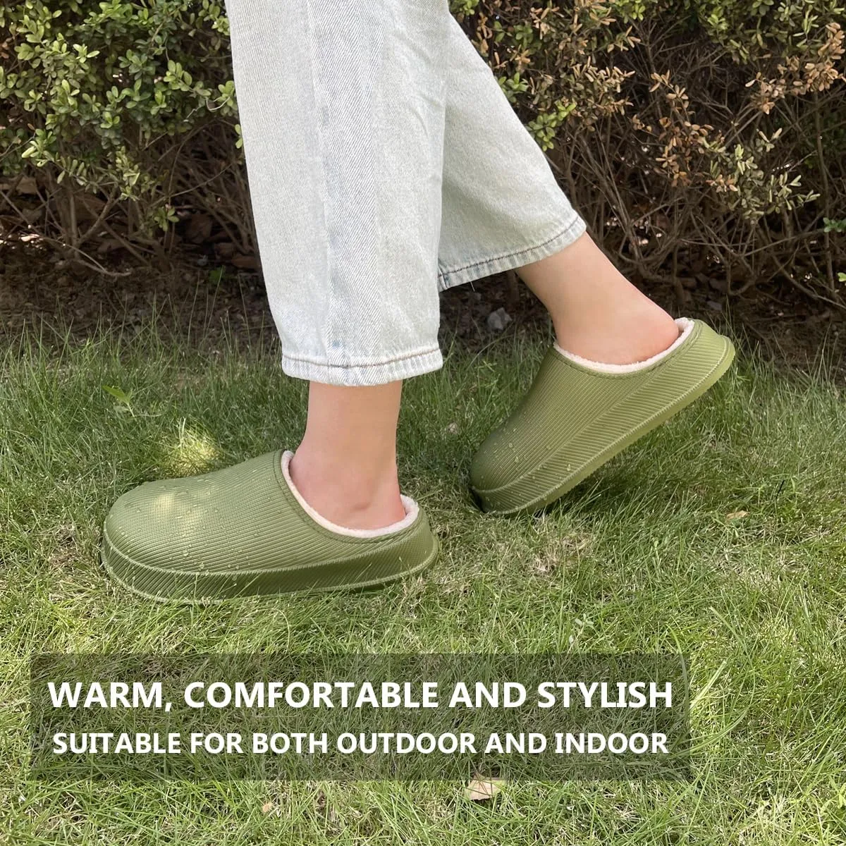 House Slippers for Women and Men, Cozy Soft Comfy Fuzzy Slip-on House Shoes Indoor/Outdoor Warm Winter Slippers with Plush Fleece Lining, Waterproof & Easy to Clean