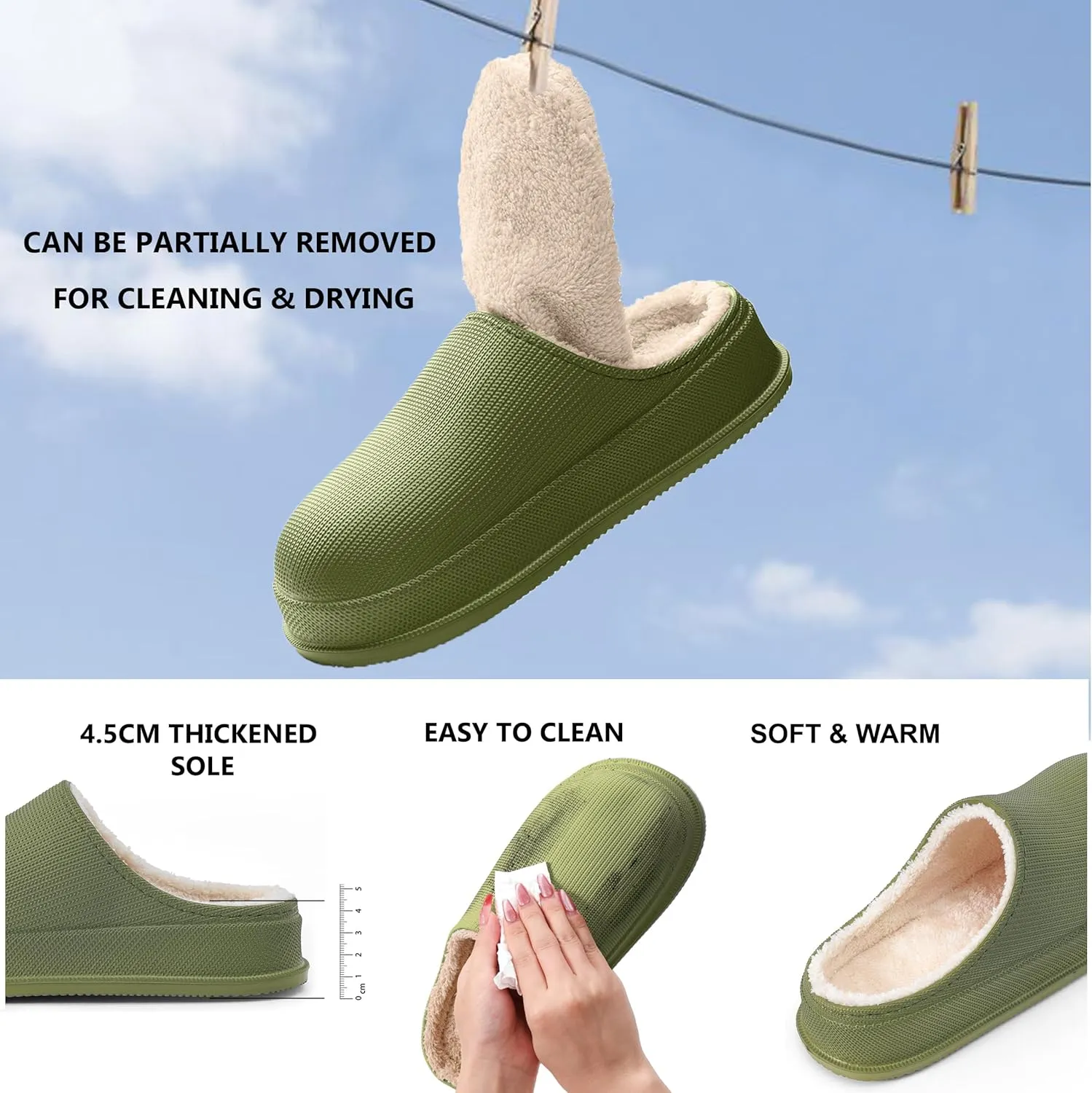 House Slippers for Women and Men, Cozy Soft Comfy Fuzzy Slip-on House Shoes Indoor/Outdoor Warm Winter Slippers with Plush Fleece Lining, Waterproof & Easy to Clean