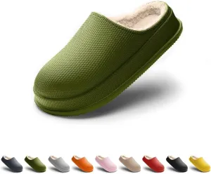 House Slippers for Women and Men, Cozy Soft Comfy Fuzzy Slip-on House Shoes Indoor/Outdoor Warm Winter Slippers with Plush Fleece Lining, Waterproof & Easy to Clean