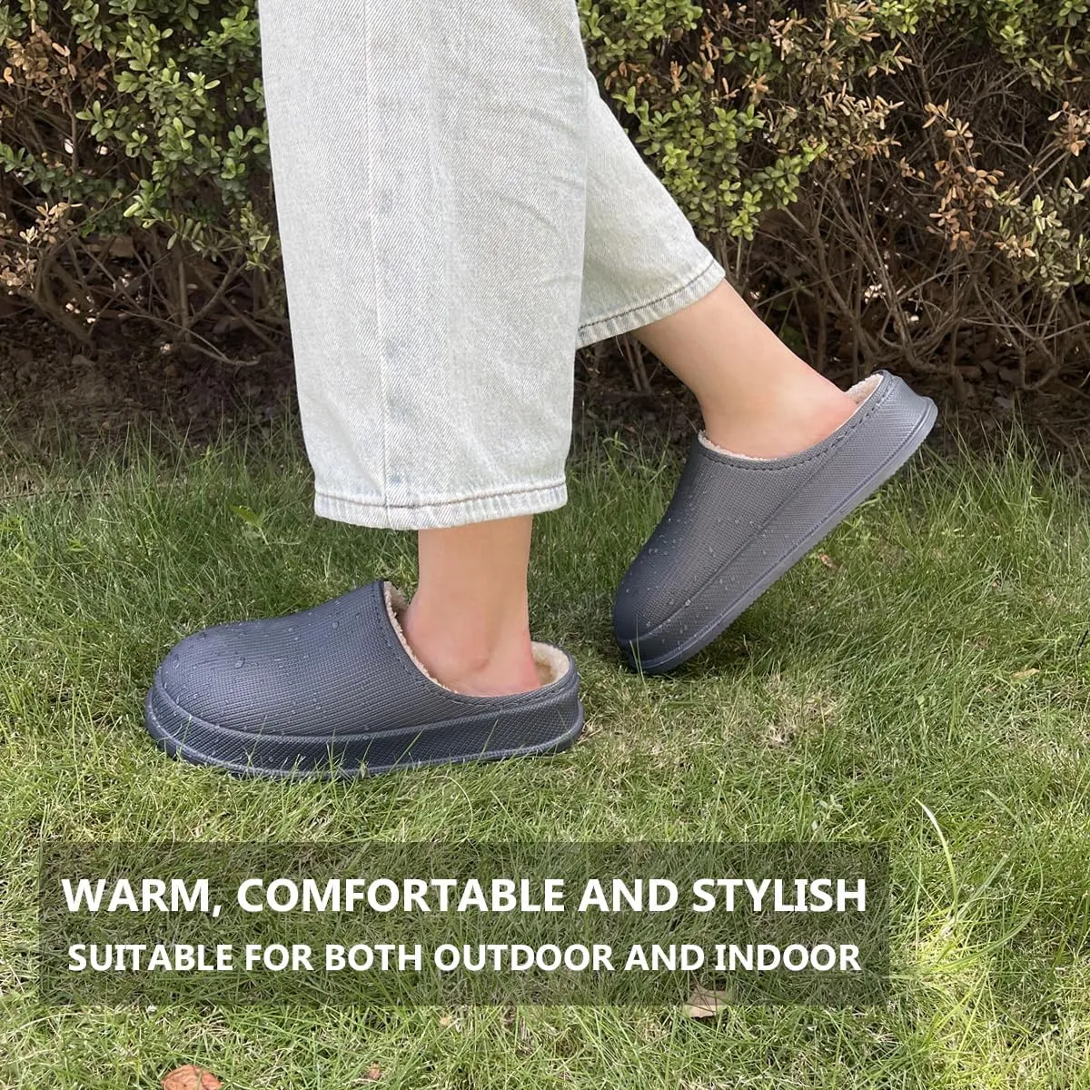 House Slippers for Women and Men, Cozy Soft Comfy Fuzzy Slip-on House Shoes Indoor/Outdoor Warm Winter Slippers with Plush Fleece Lining, Waterproof & Easy to Clean