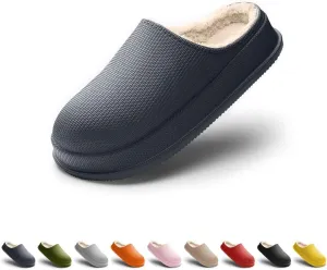 House Slippers for Women and Men, Cozy Soft Comfy Fuzzy Slip-on House Shoes Indoor/Outdoor Warm Winter Slippers with Plush Fleece Lining, Waterproof & Easy to Clean