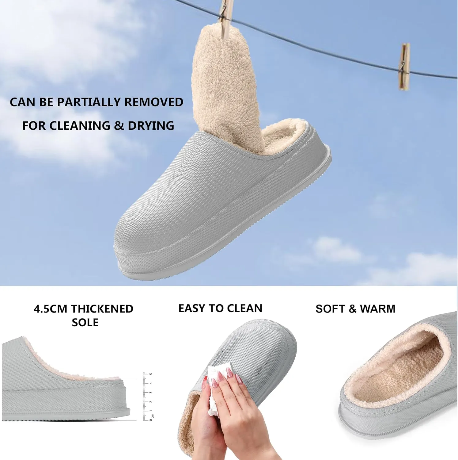 House Slippers for Women and Men, Cozy Soft Comfy Fuzzy Slip-on House Shoes Indoor/Outdoor Warm Winter Slippers with Plush Fleece Lining, Waterproof & Easy to Clean