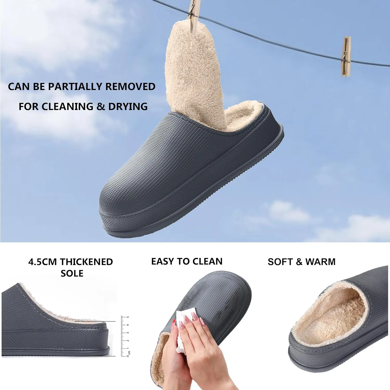House Slippers for Women and Men, Cozy Soft Comfy Fuzzy Slip-on House Shoes Indoor/Outdoor Warm Winter Slippers with Plush Fleece Lining, Waterproof & Easy to Clean