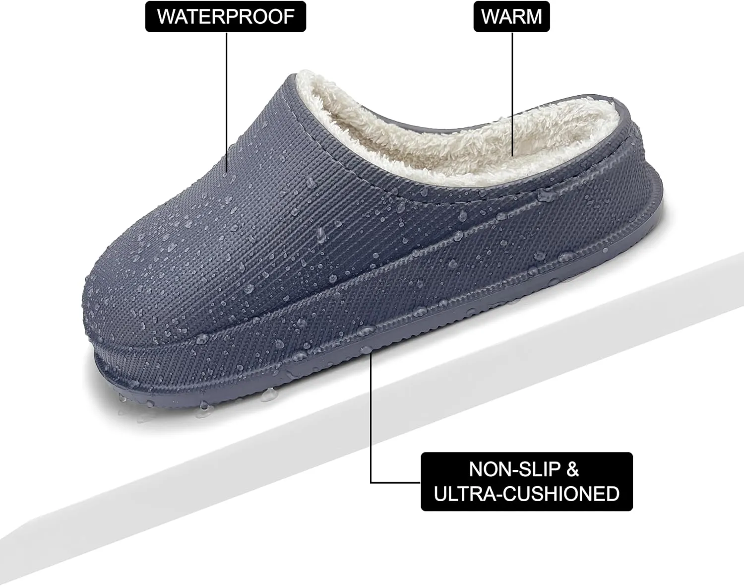 House Slippers for Women and Men, Cozy Soft Comfy Fuzzy Slip-on House Shoes Indoor/Outdoor Warm Winter Slippers with Plush Fleece Lining, Waterproof & Easy to Clean