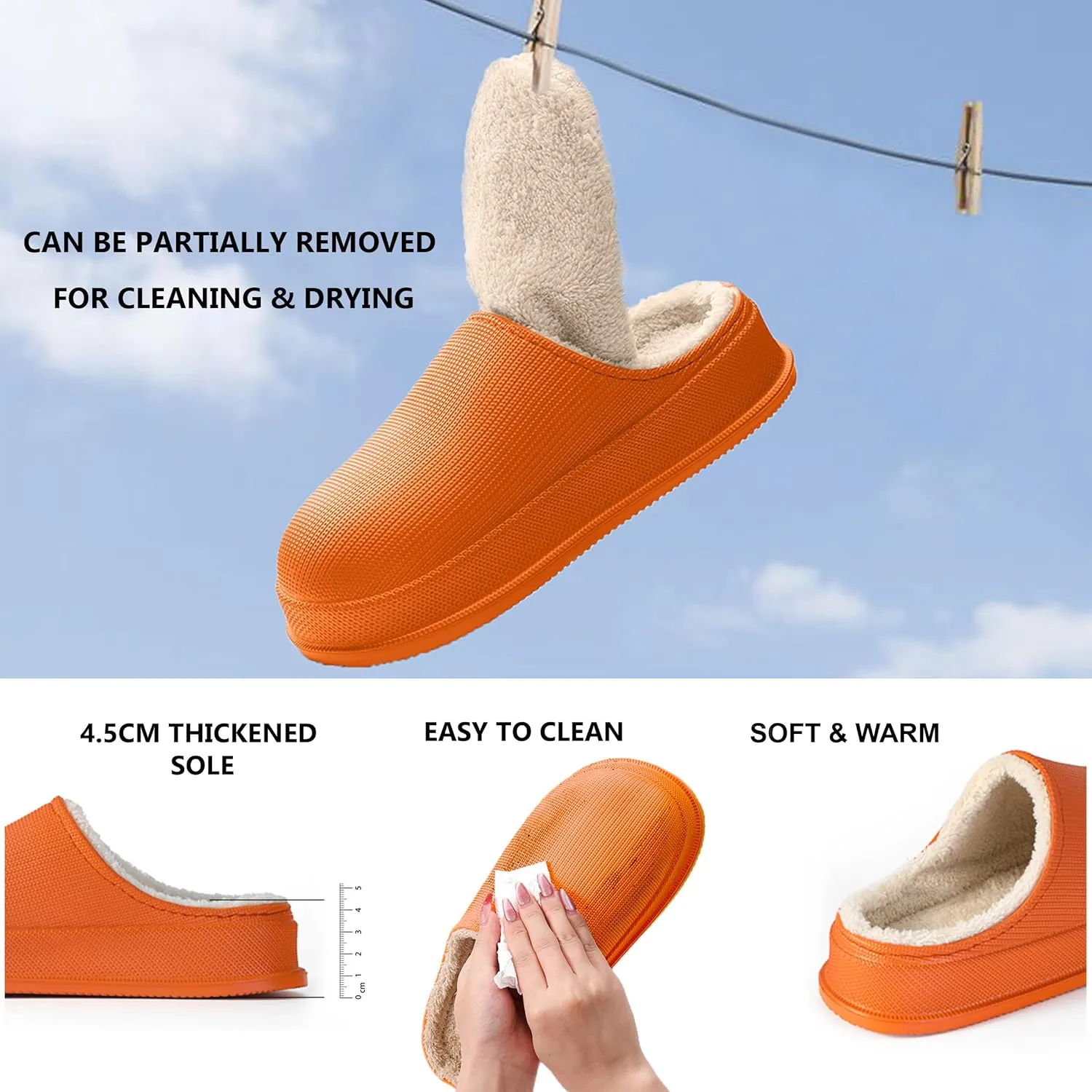 House Slippers for Women and Men, Cozy Soft Comfy Fuzzy Slip-on House Shoes Indoor/Outdoor Warm Winter Slippers with Plush Fleece Lining, Waterproof & Easy to Clean