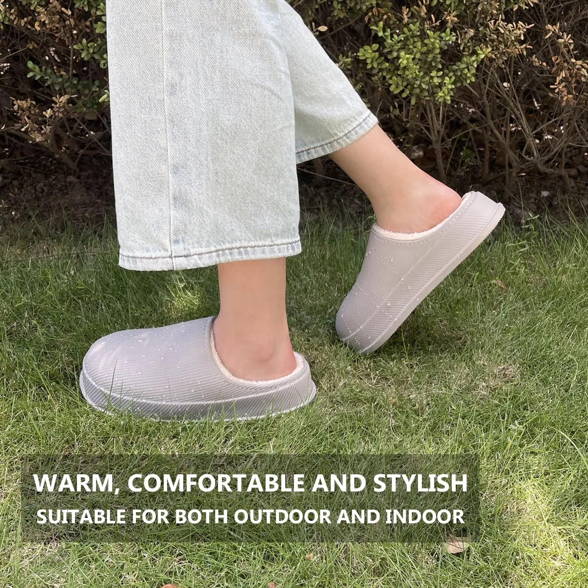 House Slippers for Women and Men, Cozy Soft Comfy Fuzzy Slip-on House Shoes Indoor/Outdoor Warm Winter Slippers with Plush Fleece Lining, Waterproof & Easy to Clean