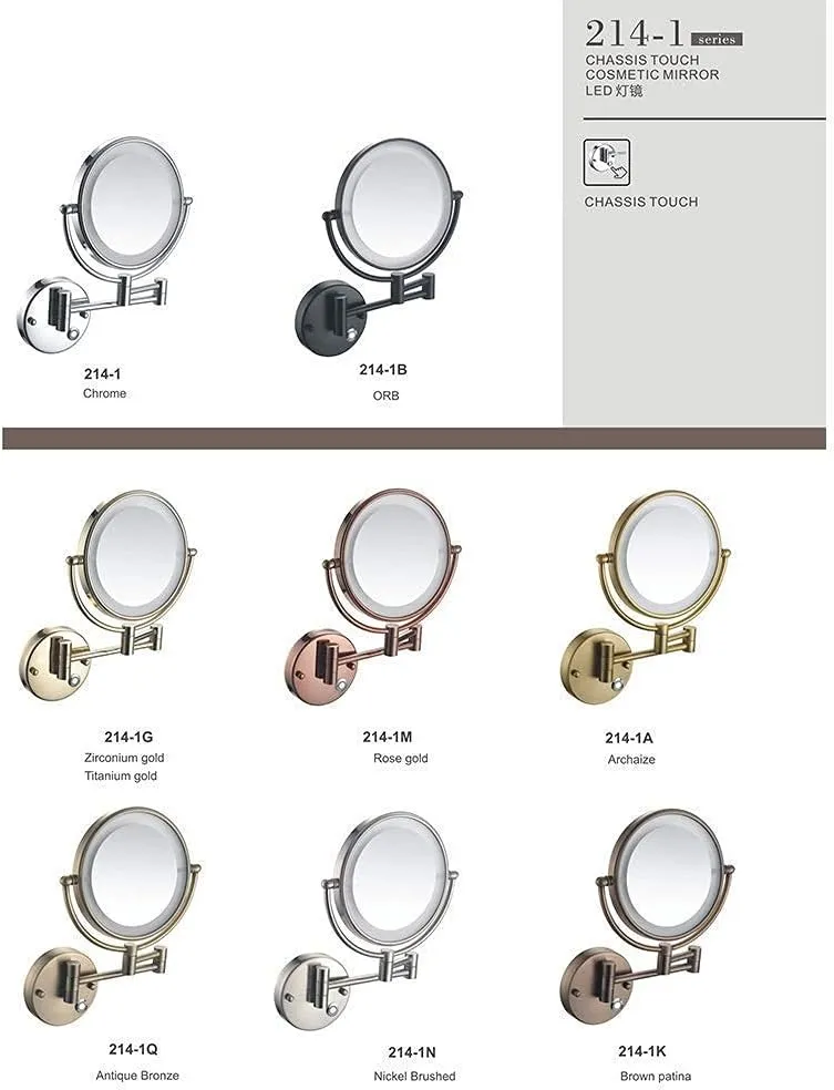 Household Bathroom Mirror, Wall-Mounted Makeup Mirror Expansion Bilder Bathroom Shaving Cosmetic Mirror Touch Switch Wall Mirror(214m)