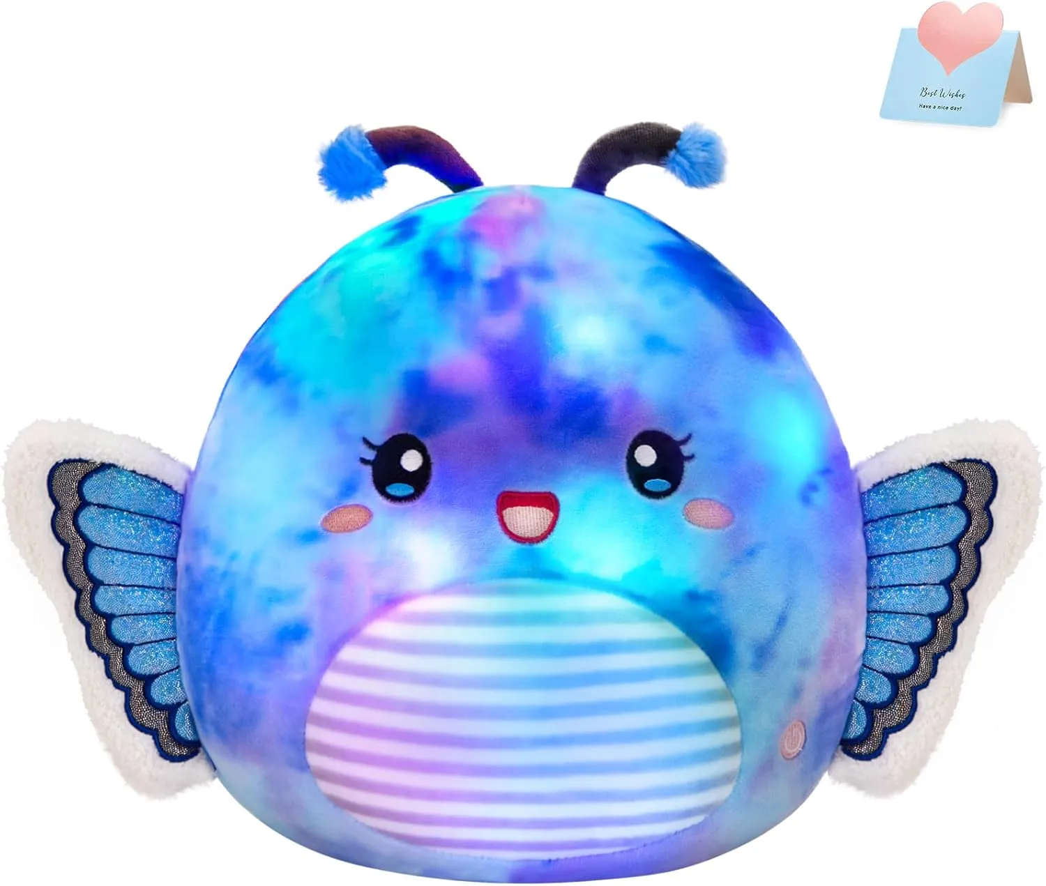 Houwsbaby 12” Blue Light Up Butterfly Plush Pillow with LED Blue Butterfly Stuffed Animal Plush Toy Plushie Toy Squishy Pillow Birthday Christmas Valentine Presents for Kids Boys Girls
