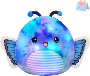 Houwsbaby 12” Blue Light Up Butterfly Plush Pillow with LED Blue Butterfly Stuffed Animal Plush Toy Plushie Toy Squishy Pillow Birthday Christmas Valentine Presents for Kids Boys Girls