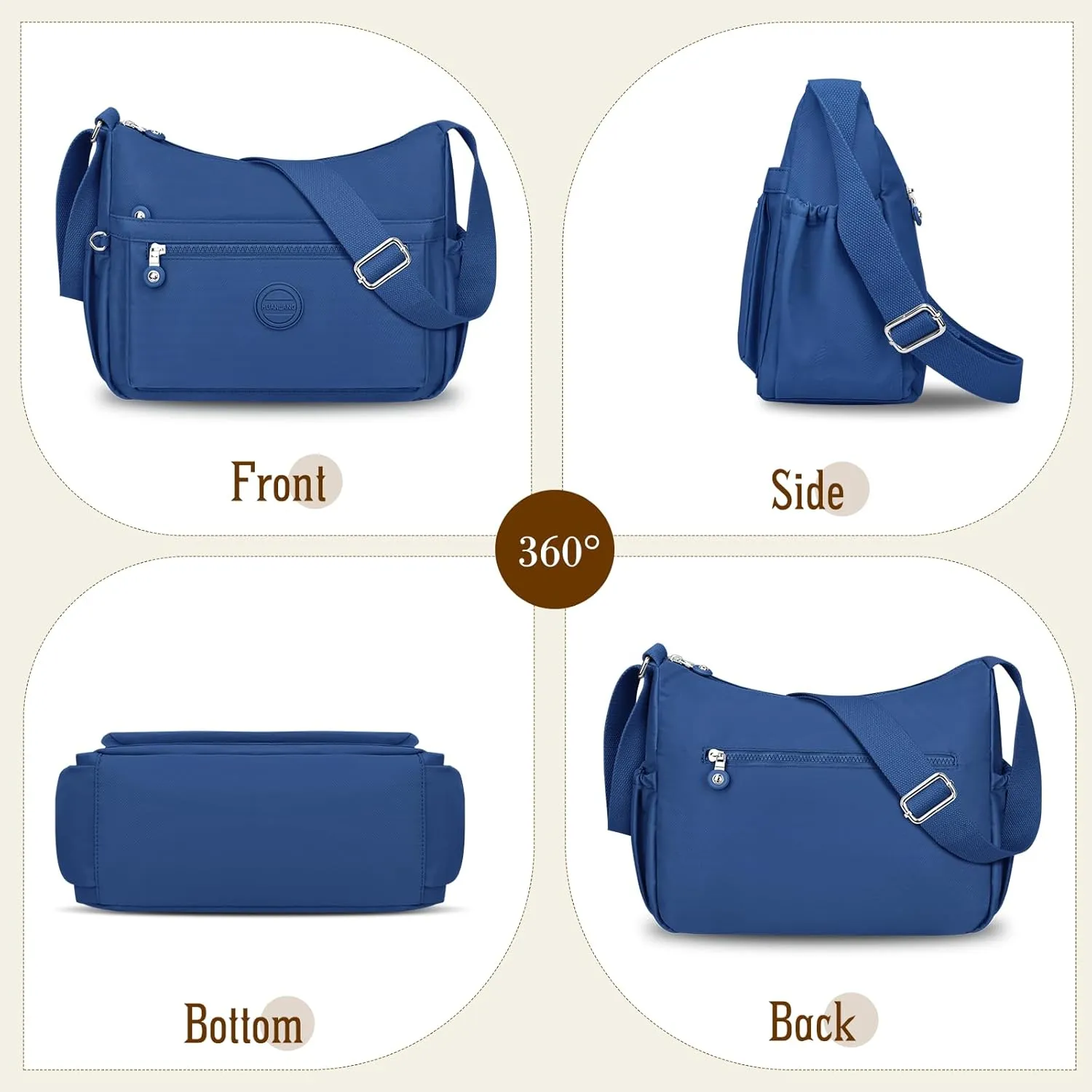 HUANLANG Nylon Crossbody Bags for Women Large Lightweight Travel Purse Women's Pocketbooks Multi Pocket Shoulder Bag