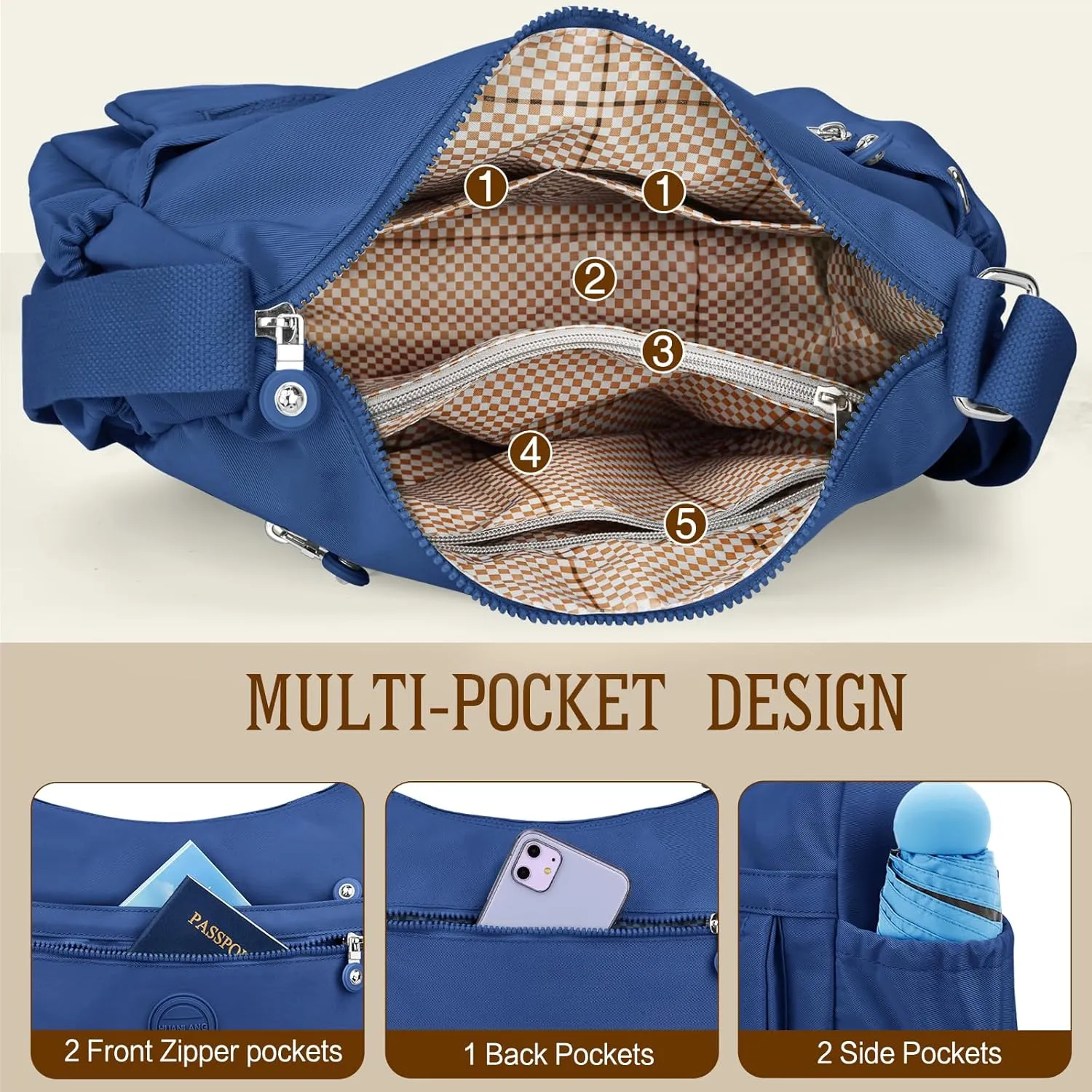 HUANLANG Nylon Crossbody Bags for Women Large Lightweight Travel Purse Women's Pocketbooks Multi Pocket Shoulder Bag