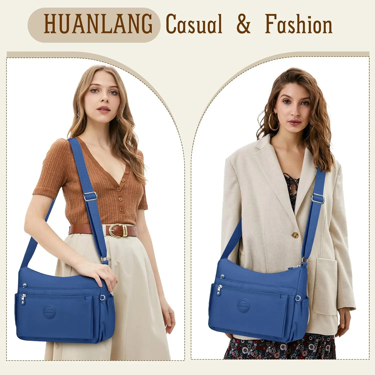 HUANLANG Nylon Crossbody Bags for Women Large Lightweight Travel Purse Women's Pocketbooks Multi Pocket Shoulder Bag