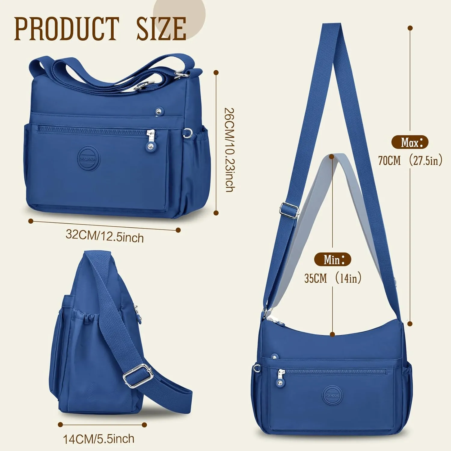 HUANLANG Nylon Crossbody Bags for Women Large Lightweight Travel Purse Women's Pocketbooks Multi Pocket Shoulder Bag