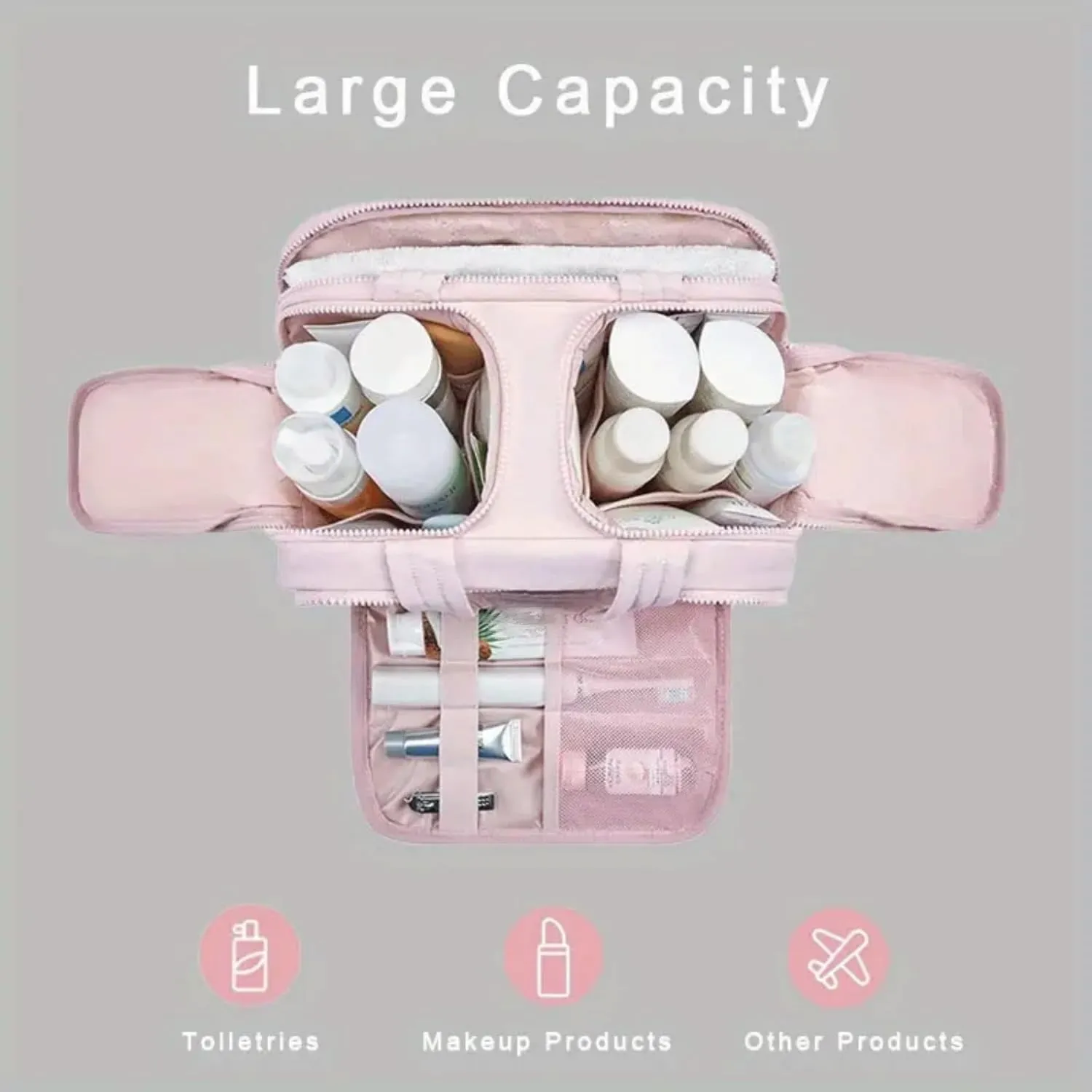 Humidity Travel Cosmetic Bag, Humidity Large Capacity Wide Open Travel Cosmetic Bag, 0.6lb Lightweight, For Womentraveling, Essentials Toiletries (Black)