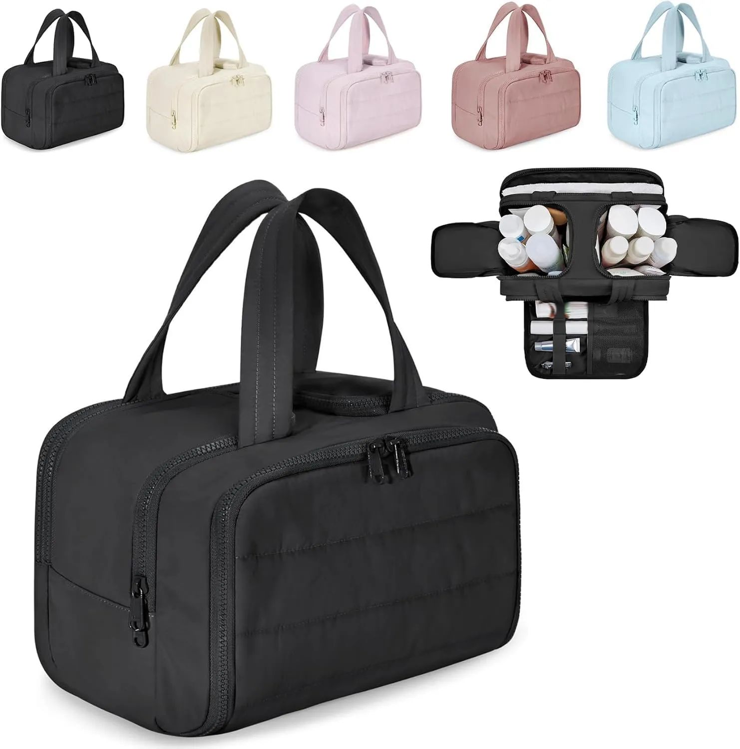 Humidity Travel Cosmetic Bag, Humidity Large Capacity Wide Open Travel Cosmetic Bag, 0.6lb Lightweight, For Womentraveling, Essentials Toiletries (Black)