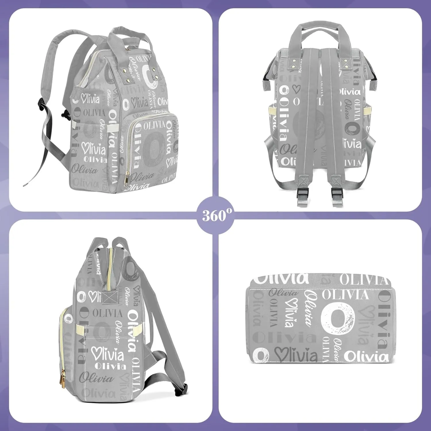HUTARIO Custom Diaper Bag for Boy Girl Personalized Nylon Mommy Backpack with Name, Waterproof, Multifunctional