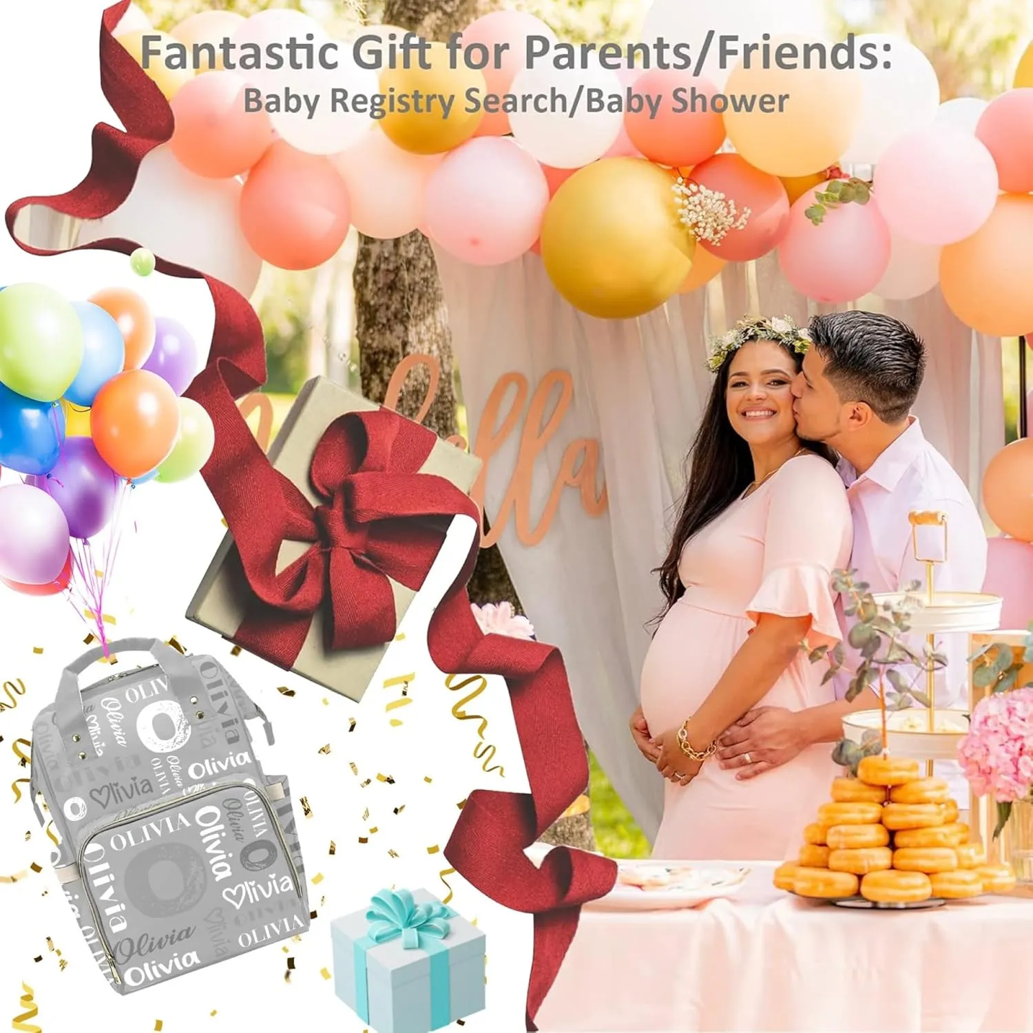 HUTARIO Custom Diaper Bag for Boy Girl Personalized Nylon Mommy Backpack with Name, Waterproof, Multifunctional