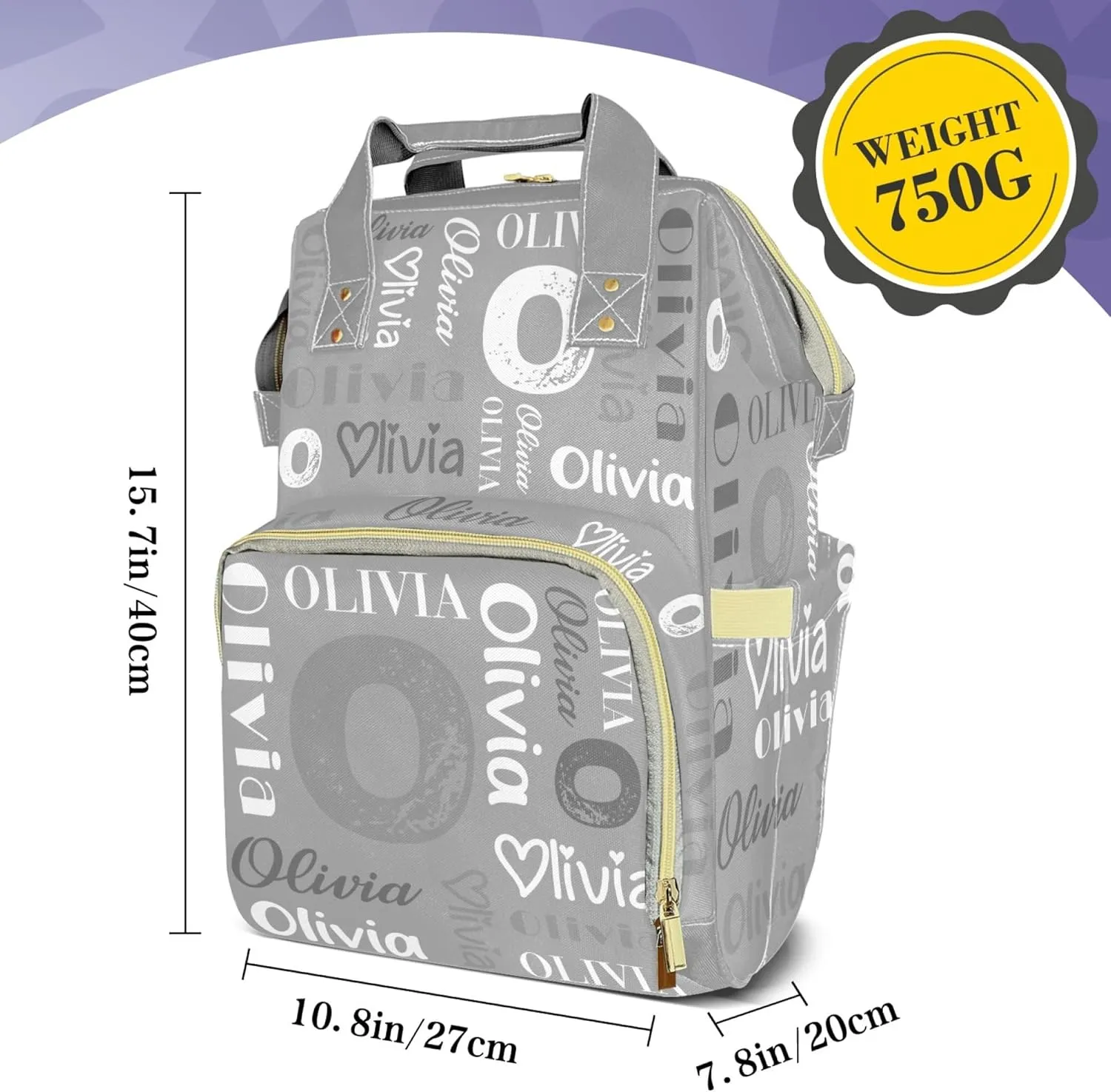 HUTARIO Custom Diaper Bag for Boy Girl Personalized Nylon Mommy Backpack with Name, Waterproof, Multifunctional