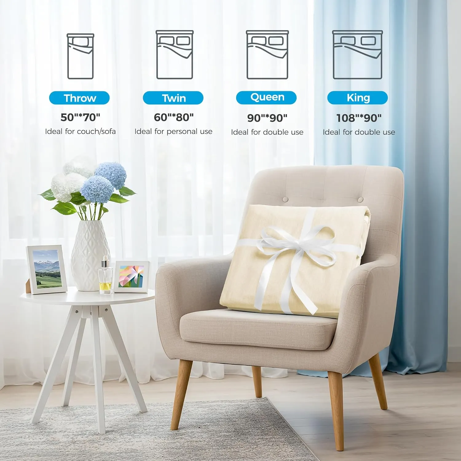 HYLEORY Cooling Blankets for Hot Sleepers, Cool Summer Blanket Keep Body Cool for Night Sweats Double Sided Lightweight Breathable Blanket for Bed Couch Sofa, Queen (90"x90"), Beige