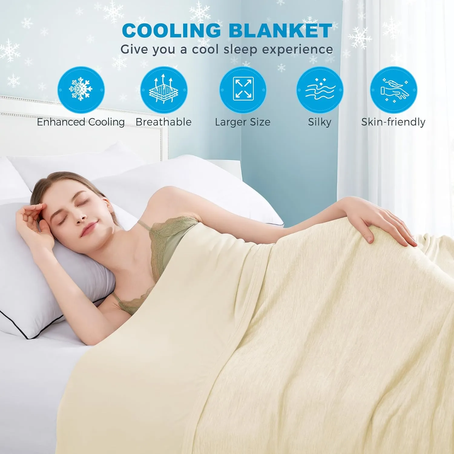 HYLEORY Cooling Blankets for Hot Sleepers, Cool Summer Blanket Keep Body Cool for Night Sweats Double Sided Lightweight Breathable Blanket for Bed Couch Sofa, Queen (90"x90"), Beige