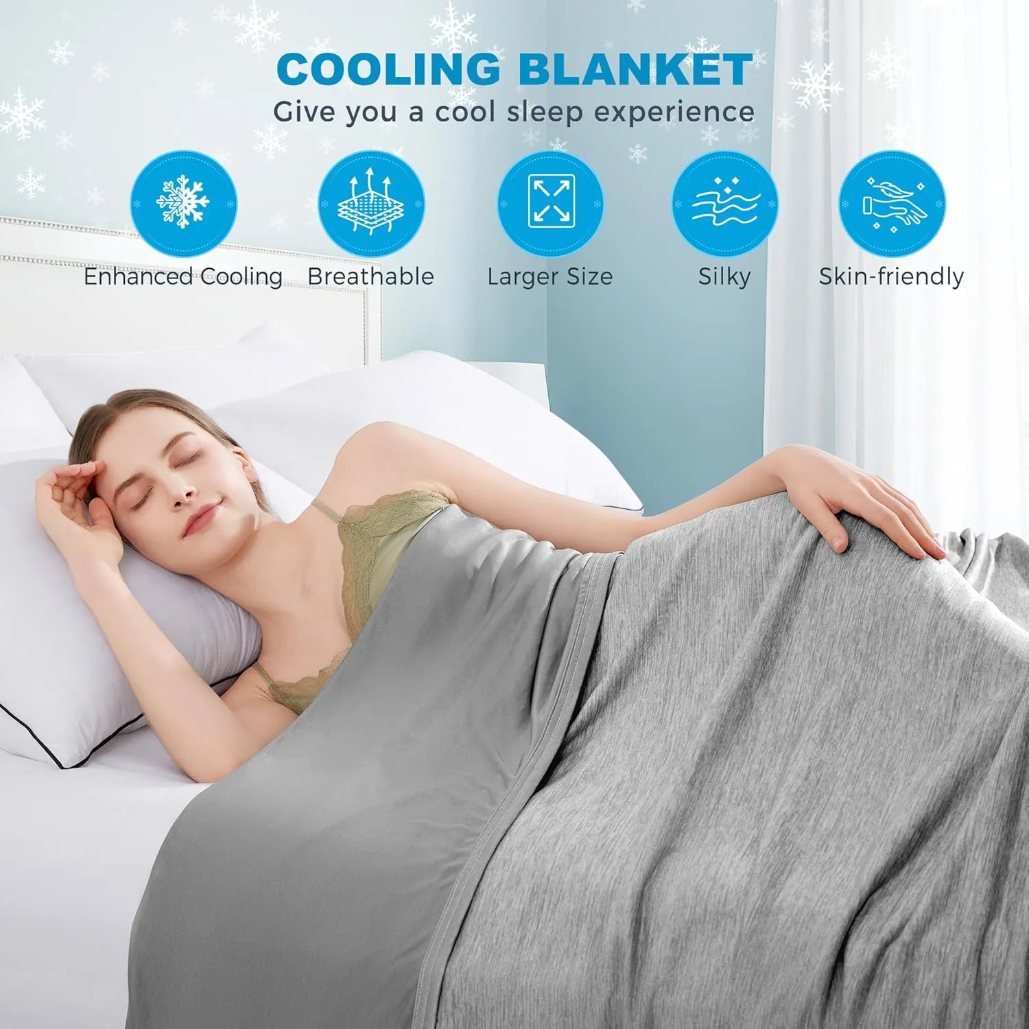 HYLEORY Cooling Blankets for Hot Sleepers, Cool Summer Blanket Keep Body Cool for Night Sweats Double Sided Lightweight Breathable Blanket for Bed Couch Sofa, Queen (90"x90"), Grey