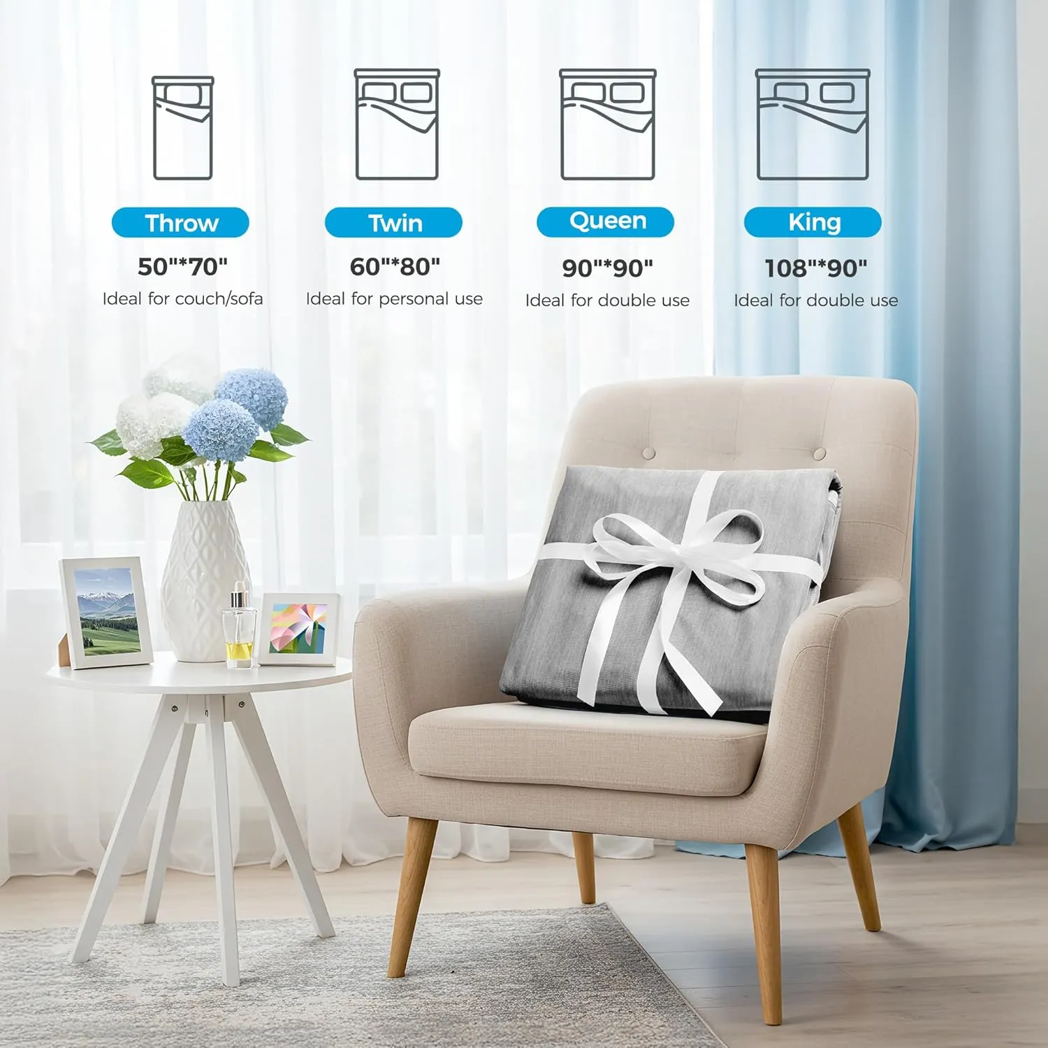 HYLEORY Cooling Blankets for Hot Sleepers, Cool Summer Blanket Keep Body Cool for Night Sweats Double Sided Lightweight Breathable Blanket for Bed Couch Sofa, Queen (90"x90"), Grey