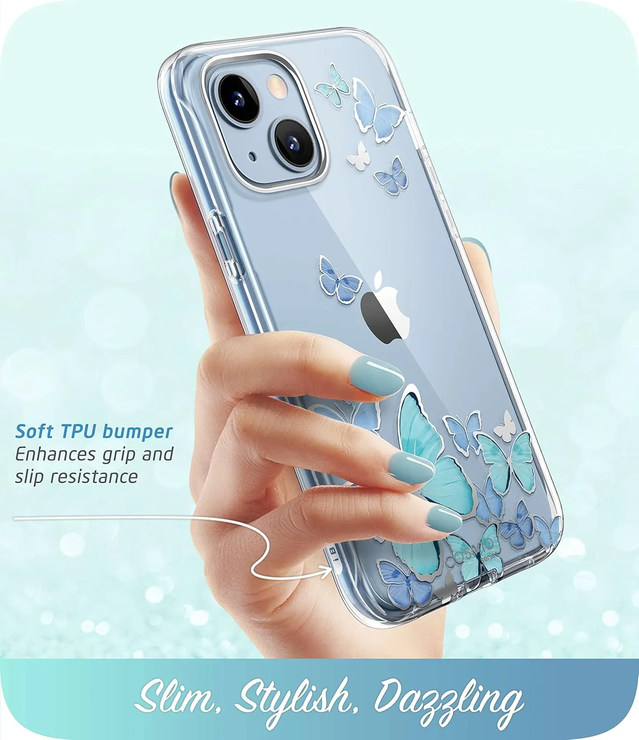 i-Blason Cosmo for iPhone 14/13 Case with Built-in Screen Protector, Slim Full-Body Protective Phone Case for iPhone 14/13 6.1'', Bluefly