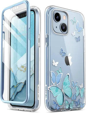 i-Blason Cosmo for iPhone 14/13 Case with Built-in Screen Protector, Slim Full-Body Protective Phone Case for iPhone 14/13 6.1'', Bluefly