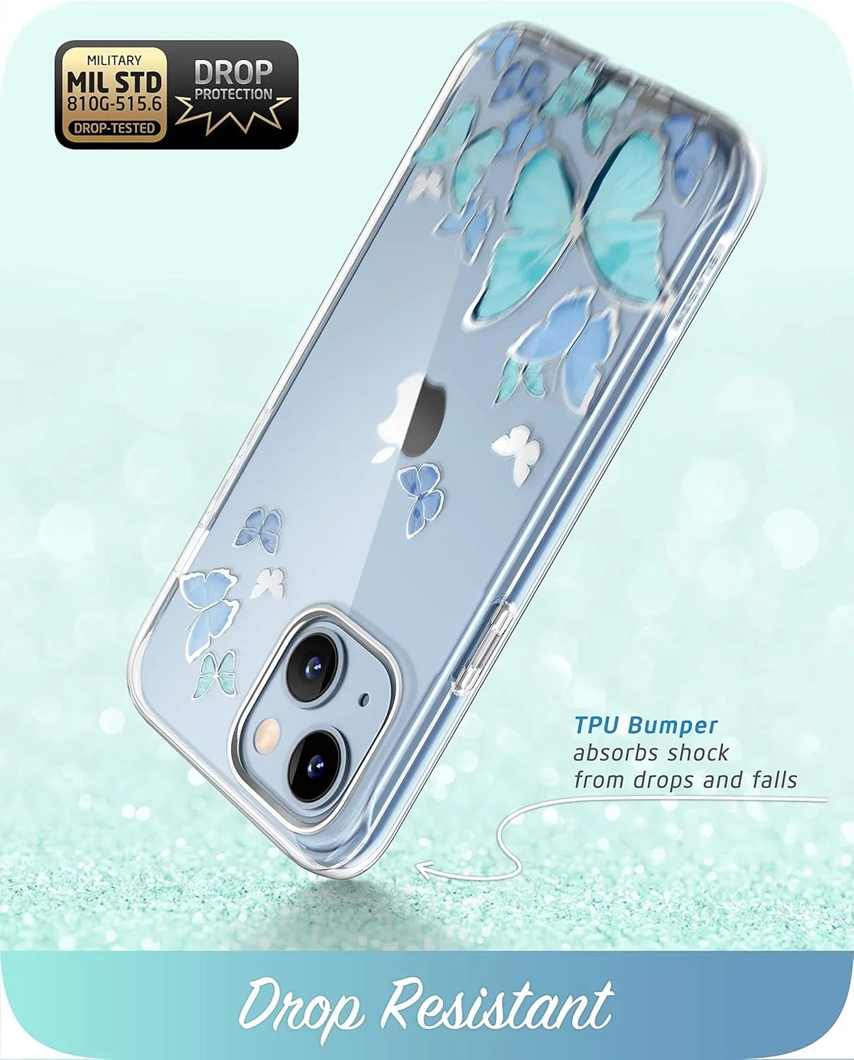 i-Blason Cosmo for iPhone 14/13 Case with Built-in Screen Protector, Slim Full-Body Protective Phone Case for iPhone 14/13 6.1'', Bluefly